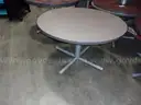 round metal tables.