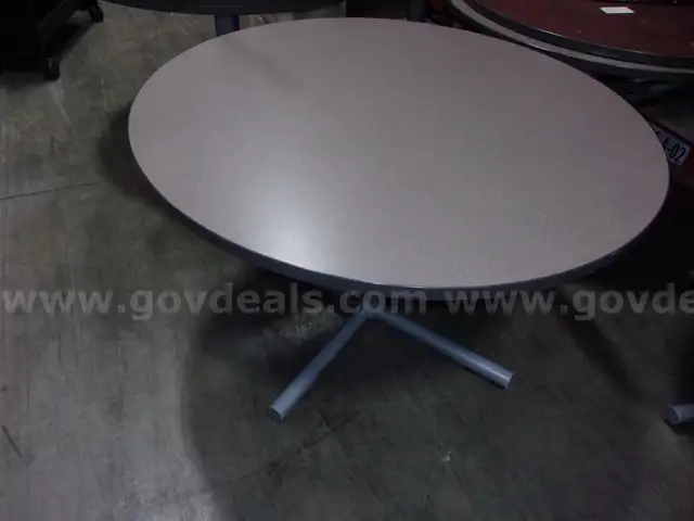 round metal tables.