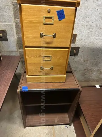 Wood 2 drawer cabinet and wood open front cabinet