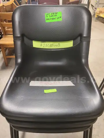 Chairs, black, stacking, 3 each, Lot 0825, AR25035668-002