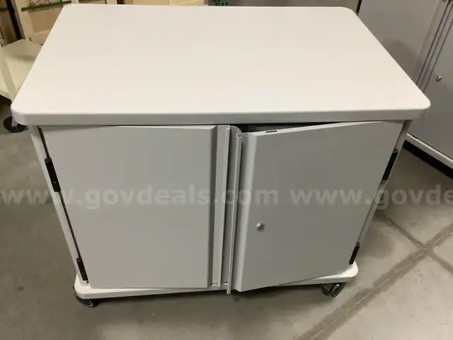 Grey Cart on Caster Wheels with 14 Plastic Shelves