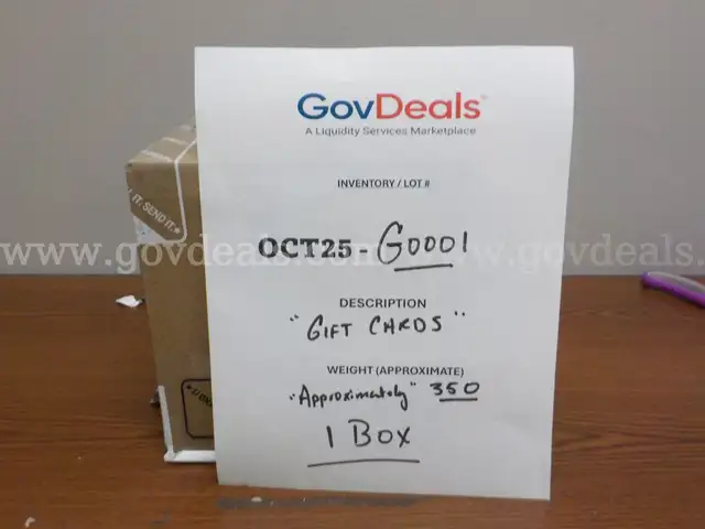 *General Merchandise &#x22;Gift Cards&#x22; - Approx. &#x22;350&#x22; - (OCT25-G0001)