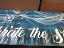 USED (20) CELEBRATE THE SEASON WHITE/BLUE BANNERS  30 &#x22;W x 80&#x22; L