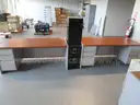 (2) USED STEELCASE DESKS; (2) USED VERTICAL FILE CABINETS