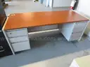 (2) USED STEELCASE DESKS; (2) USED VERTICAL FILE CABINETS