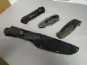(4) USED KNIVES: (3) FOLDING, (1) FIXED-BLADE