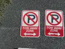 USED (3) TOW AWAY SIGNS, (4) STOP SIGNS, (1) SPEED HUMP SIGN, (1) STREET SIGN, (1) CAUTION SIGN