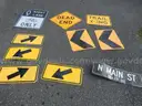 USED (1) DEAD END SIGN, (2) CAUTION SIGNS, (4) ARROW SIGNS, (1) TRAIL X-ING SIGN, (1) RIGHT LANE BIKE ONLY SIGN