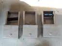 USED (1) TAN, KE-MASTER, KEY CONTROL SYSEM BOX (HOLDS 40 KEYS), (3) SILVER, TOILET PAPER DISPENSERS