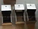 USED (1) TAN, KE-MASTER, KEY CONTROL SYSEM BOX (HOLDS 40 KEYS), (3) SILVER, TOILET PAPER DISPENSERS