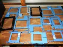 USED (5) DELL BLUE PLASTIC HARD DRIVE CADDIES, (50) BLUE AND BLACK PLASTIC HARD DRIVE CADDIES
