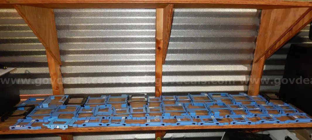 USED (5) DELL BLUE PLASTIC HARD DRIVE CADDIES, (50) BLUE AND BLACK PLASTIC HARD DRIVE CADDIES