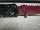 (1) USED 18&#x22; BLADE MATCHETE IN A BLACK SHEATH; (2) USED FOLDING KNIVES; (1) USED HATCHET