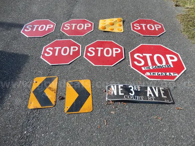 USED (6) STOP SIGNS, (3) CAUTION SIGNS, (1) STREET SIGN