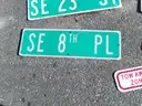 USED (6) STREET SIGNS, (2) STOP SIGNS, (1) DEAD END SIGN, (1) TOW AWAY ZONE SIGN