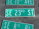 USED (6) STREET SIGNS, (2) STOP SIGNS, (1) DEAD END SIGN, (1) TOW AWAY ZONE SIGN