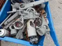 USED (6) BUNDLES OF CHAIN LINK OR CATTLE FENCING, (2) CHAIN LINK FENCING POSTS, (1) BOX OF ASSORTED FENCING HARDWARE