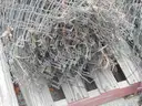 USED (6) BUNDLES OF CHAIN LINK OR CATTLE FENCING, (2) CHAIN LINK FENCING POSTS, (1) BOX OF ASSORTED FENCING HARDWARE