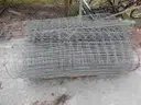 USED (6) BUNDLES OF CHAIN LINK OR CATTLE FENCING, (2) CHAIN LINK FENCING POSTS, (1) BOX OF ASSORTED FENCING HARDWARE