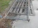 USED (6) BUNDLES OF CHAIN LINK OR CATTLE FENCING, (2) CHAIN LINK FENCING POSTS, (1) BOX OF ASSORTED FENCING HARDWARE