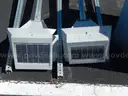USED (7) SOLAR POWERED LIGHTS ON GALVANIZED SQUARE POSTS, (3) SOLAR POWERED LIGHTS