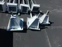 USED (7) SOLAR POWERED LIGHTS ON GALVANIZED SQUARE POSTS, (3) SOLAR POWERED LIGHTS