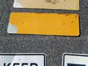 USED (2) STREET SIGNS, (2) CAUTION SIGNS, (2) AHEAD SIGNS, (1) STOP SIGN, (1) LOCAL TRAFFIC ONLY SIGN, (1) KEEP RIGHT