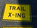 USED (4) SPEED HUMP SIGNS, (2) TRAIL X-ING SIGNS, (2) BIKE AND PEDESTRIAN SIGNS, (1) ARROW SIGN, (1) 15 MPH SIGN