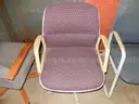 USED (1) MAROON PATTERN CHAIR, (1) GREY SBR WOOD FRAME CHAIR, (1) GREY PATTERN CHAIR, (1) BLUE CLOTH CHAIR