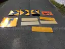 USED (5) YELLOW REFLECTOR SIGNS, (3) ROAD SHOULDER SIGNS, (1) DETOUR SIGN, (1) ARROW SIGN