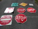 USED (3) STREET SIGNS, (3) STOP SIGNS, (2) DO NOT ENTER SIGNS, (1) NO OUTLET SIGN, (1) NO TRASPASSING SIGN