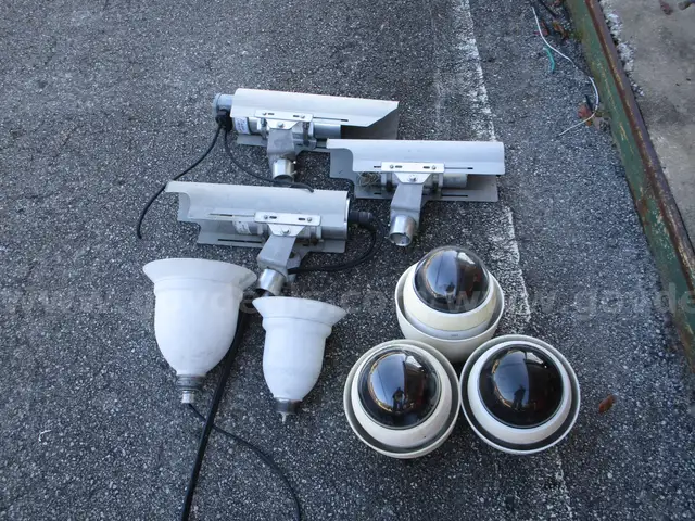 (8) USED SECURITY CAMERAS: (2) BELL SHAPED, (3) DOME SHAPED, (3) CYLINDER SHAPED