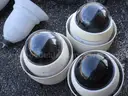 (8) USED SECURITY CAMERAS: (2) BELL SHAPED, (3) DOME SHAPED, (3) CYLINDER SHAPED
