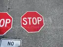 USED (2) STOP SIGNS, (1) NO SOLICITING SIGN, (1) STREET SIGN, (1) AHEAD SIGN, (2) NO OUTLET PRIVATE PROPERTY SIGNS