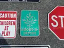 USED (2) STOP SIGNS, (1) NO SOLICITING SIGN, (1) STREET SIGN, (1) AHEAD SIGN, (2) NO OUTLET PRIVATE PROPERTY SIGNS