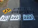 USED (6) FARMERS MARKET PARKING SIGNS, (2) 222 ROAD SIGNS, (1) 331 ROAD SIGN, (1) ROAD SIGN
