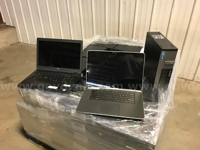 LOT OF LAPTOPS, COMPUTERS, PRINTERS AND MISC. ITEMS ON TWO PALLETS.