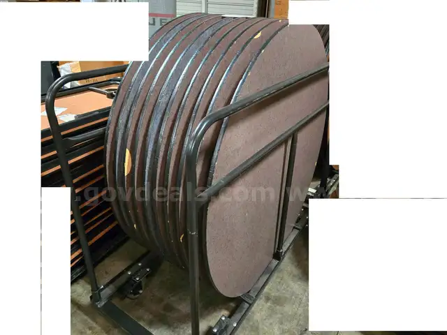 10 ROUND FOLDING TABLES WITH CART