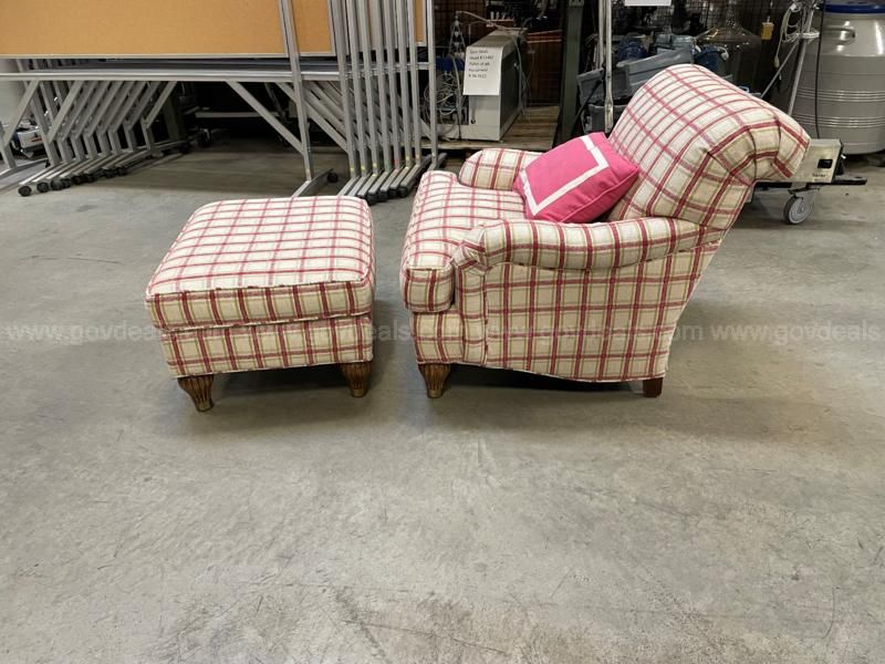 Plaid chair with online ottoman