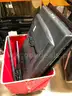 Bin of Audio/Cisual Equipment (2LCDs, Power strip and 2 wall mounts)