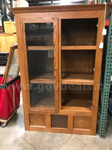 Set of 2 Wooden Glass Cabinet with LED Lights