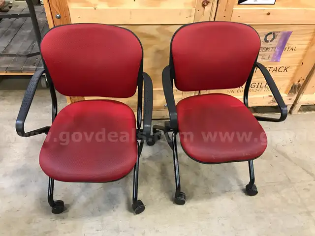 Set of 81 Red KI Folding Chairs with Casters and Armrests