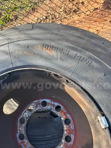 4 FIRESTONE TIRES AND RIMS 10R22.5 SOLD AS IS