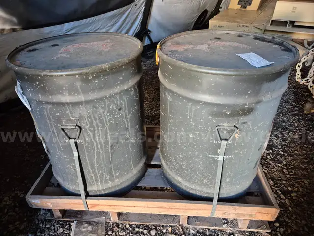 ONE LOT OF SIX (6) 55 GALLON MILITARY AMMO STORAGE BARRELS