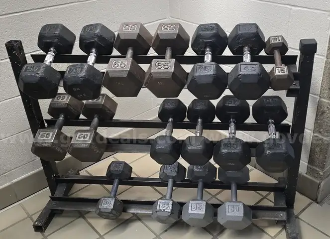 VARIOUS DUMBBELLS WITH STORAGE RACK