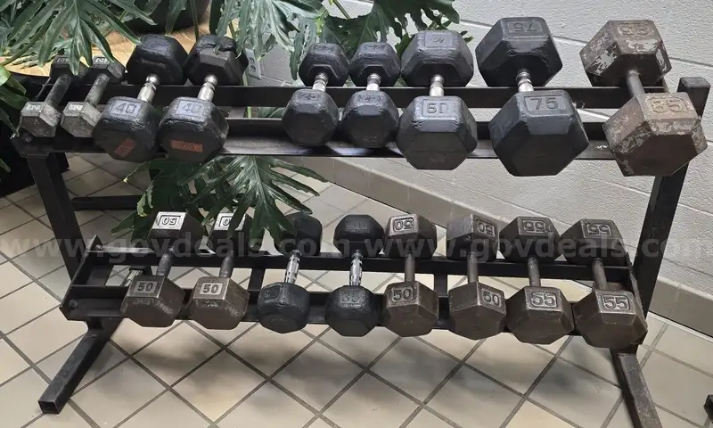 VARIOUS DUMBBELLS WITH STORAGE RACK
