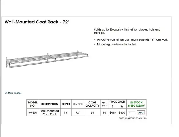 72&#x22; Wall Mounted Coat Rack