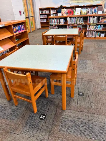 Lot of 6 library tables with 30 wood library Chairs