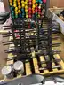 Lot of 6 weight racks and assortment of hand weights