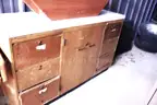 Lot of misc yellow chairs, cloth chairs. shelves, desk, cabinets,